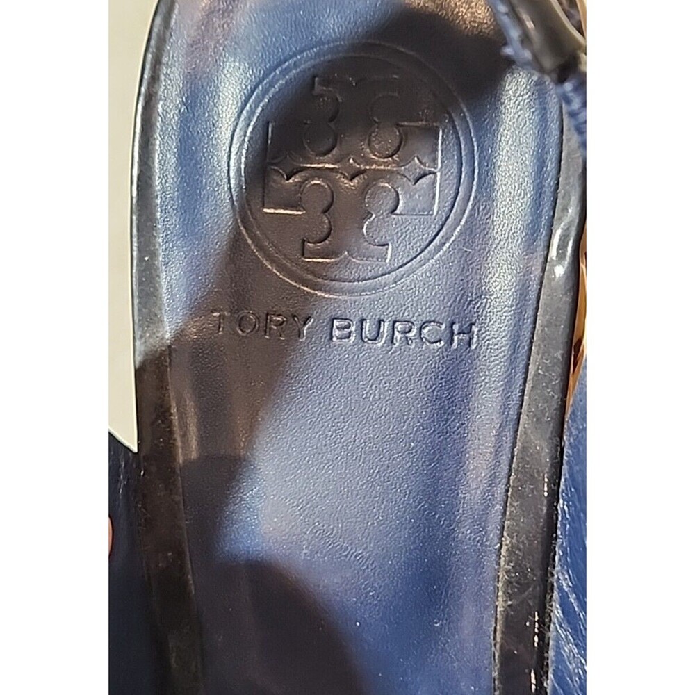 Tory Burch Navy Blue Patent‎ Rope Bow Wedge Slingback Peep Toe Sandals Womens 10 - Picture 5 of 11